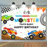 Lofaris Monster Colorful Trucks Birthday Backdrop For Boys